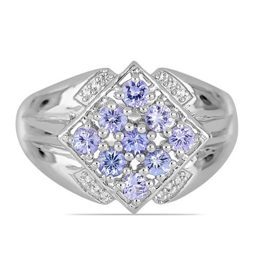 BUY 925 SILVER NATURAL TANZANITE GEMSTONE CLUSTER RING